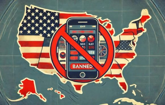 The map of the US with the American flag and a mobile app