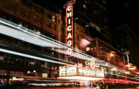 Bustling Chicago street at night