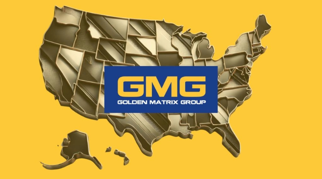 Golden Matrix Group logo and the United States map.