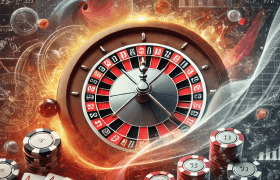 Roulette wheel with playing chips around it.