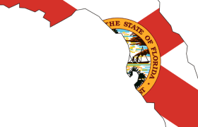 Map of Florida overlaid with State seal.