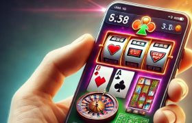 Man holding a phone with an online casino app