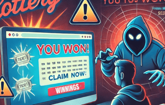 Man in front of a computer scammer next to it