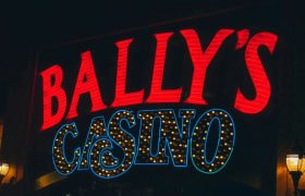 Bright neon Bally's casino sign