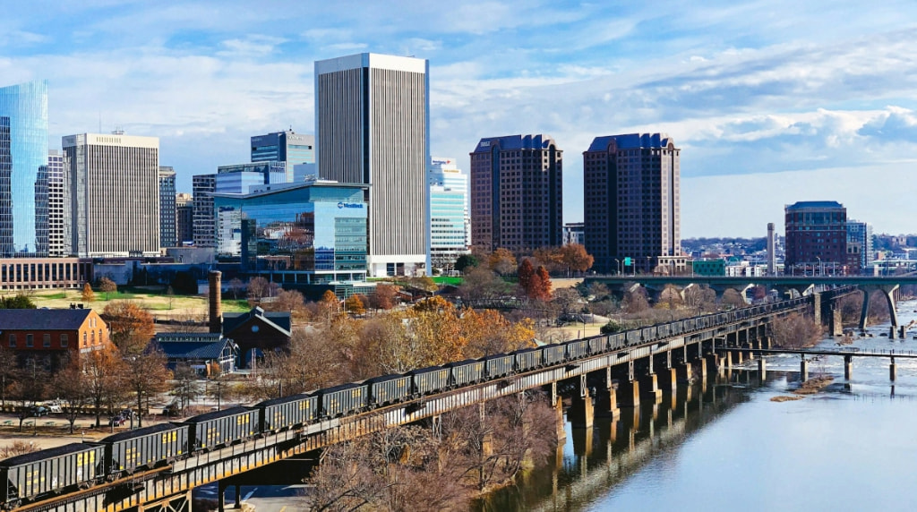Richmond Virginia skyline with coal train in foreview