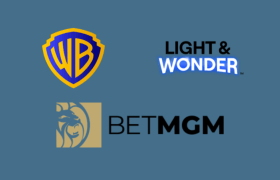 Logos for Warner Bros, BetMGM, and Light & Wonder