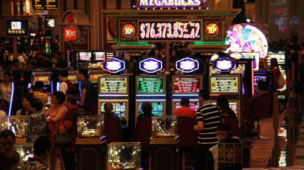 A picture of a casino floor.