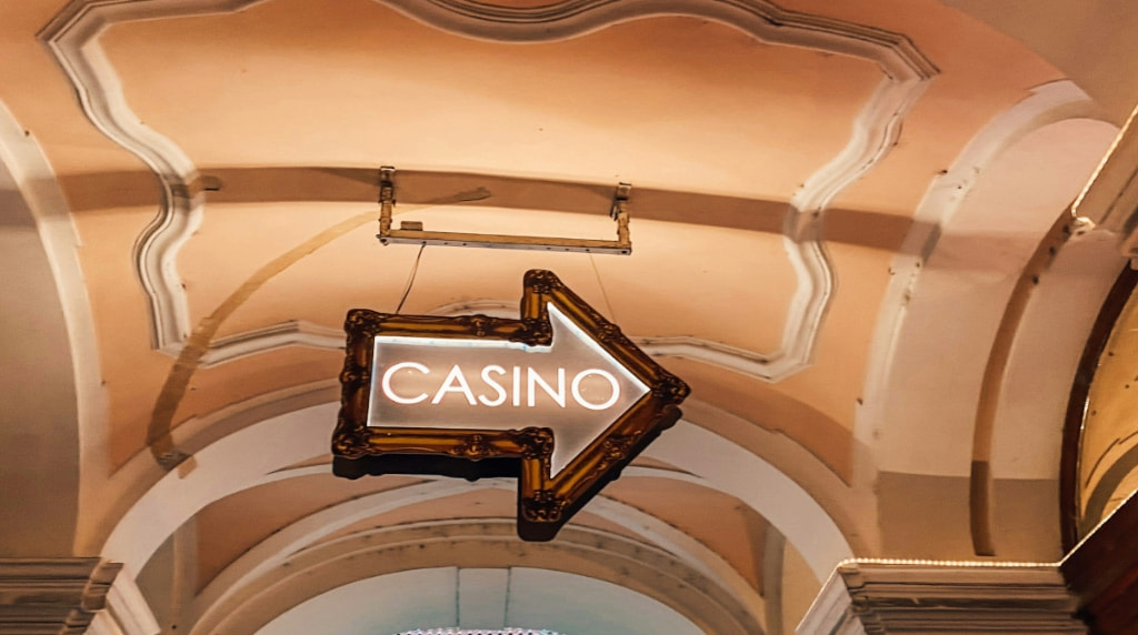 A hall with a 'Casino' sign in it.