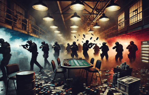 Police raiding an illegal gambling location