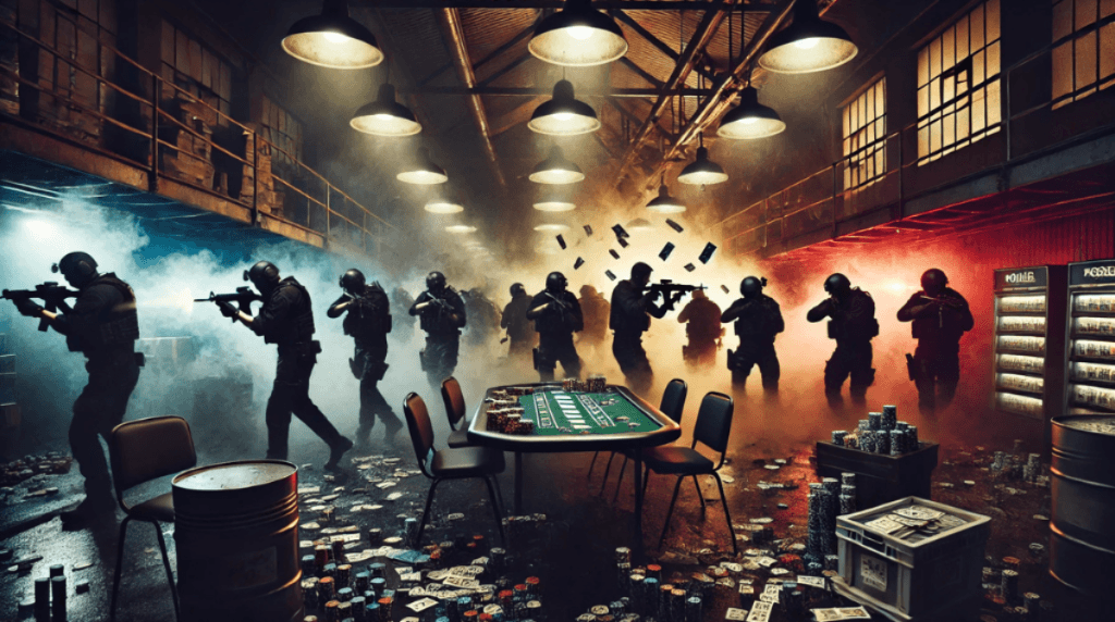 Police raiding an illegal gambling location