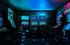 Underground slot machines waiting for patrons.