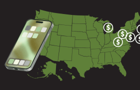 Map of the United States with pins in states that offer online casinos