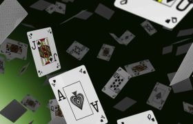 Blackjack cards strewn across the screen