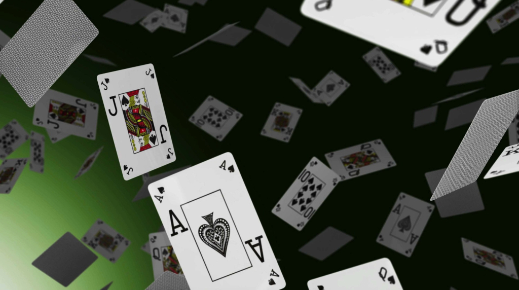 Blackjack cards strewn across the screen