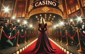 Celebrity on the red carpet outside a casino