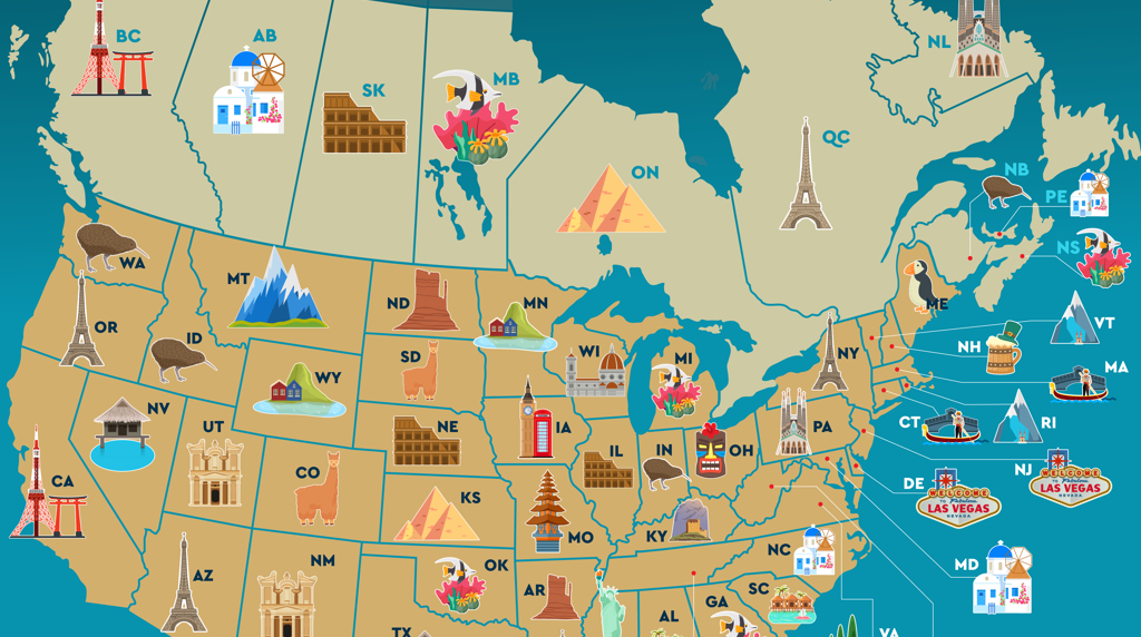 Map showing final destination choices in the US and Canada