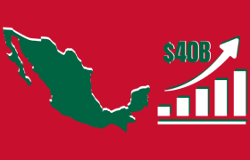 Map of Mexico with chart showing growth of gambling