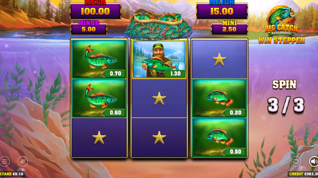 Screenshot of the Bonus Round of Big Catch Bass Fishing Win Stepper