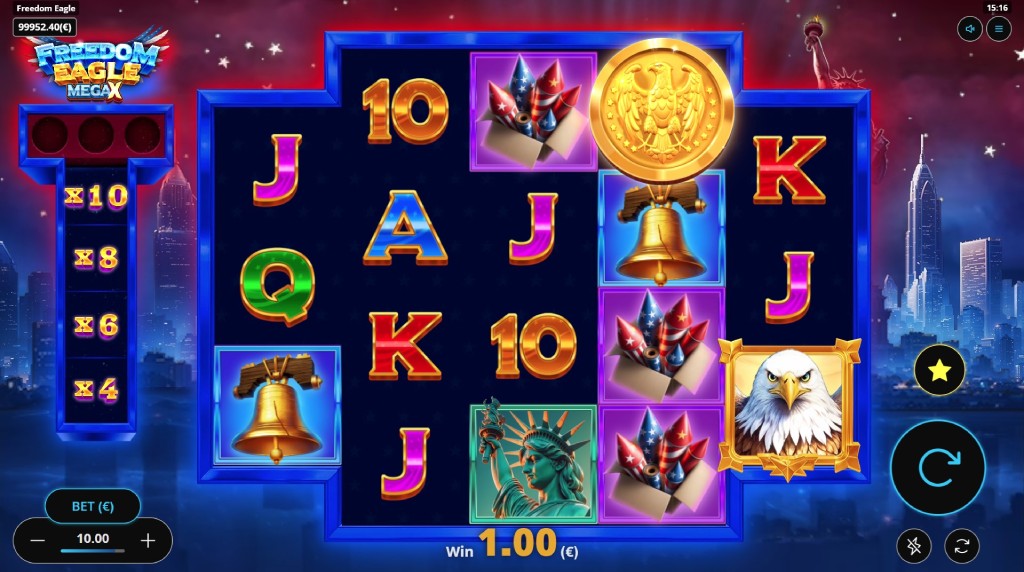 Screenshot from the new Freedom Eagle Mega X slot by Gaming Corps