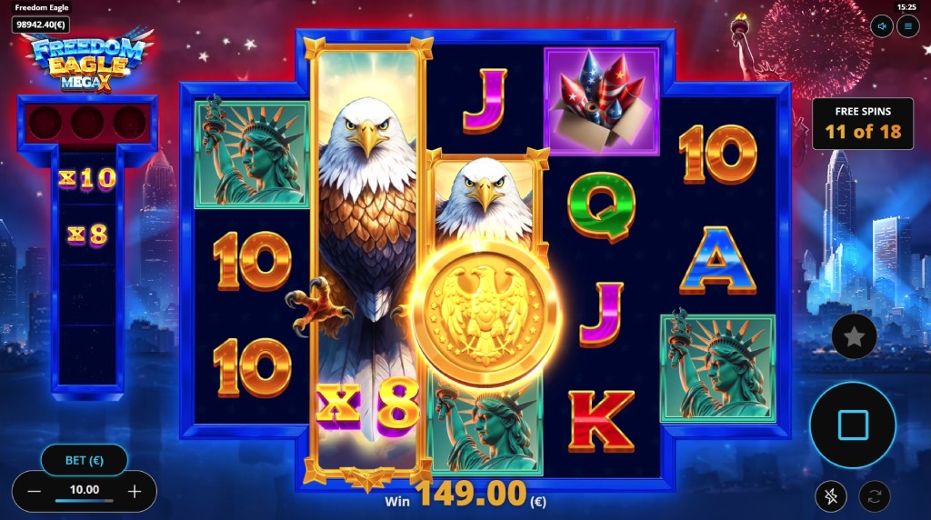 Screenshot of the free spins of Freedom Eagle Mega X