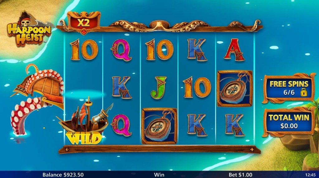 Screenshot of the Free Spins bonus of Harpoon Heist