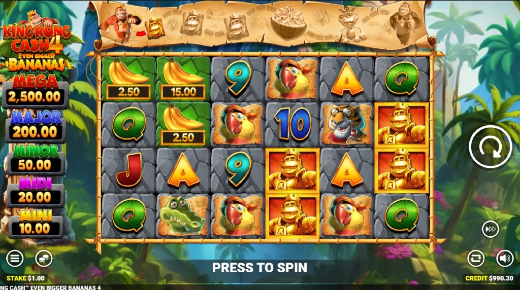 Screenshot from the new King Kong Cash Even Bigger Bananas 4 slot by Blueprint Gaming