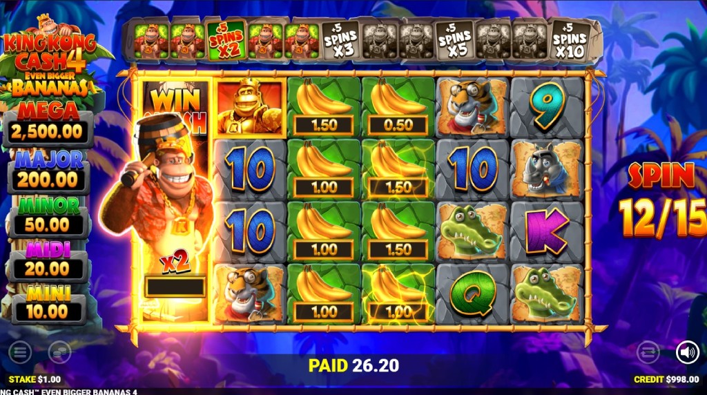 Screenshot of the Kong Bonus Spins of King Kong Cash Even Bigger Bananas 4