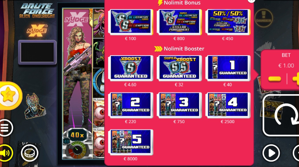 Screenshot of the Nolimit Bonus of Brute Force Alien Onslaught