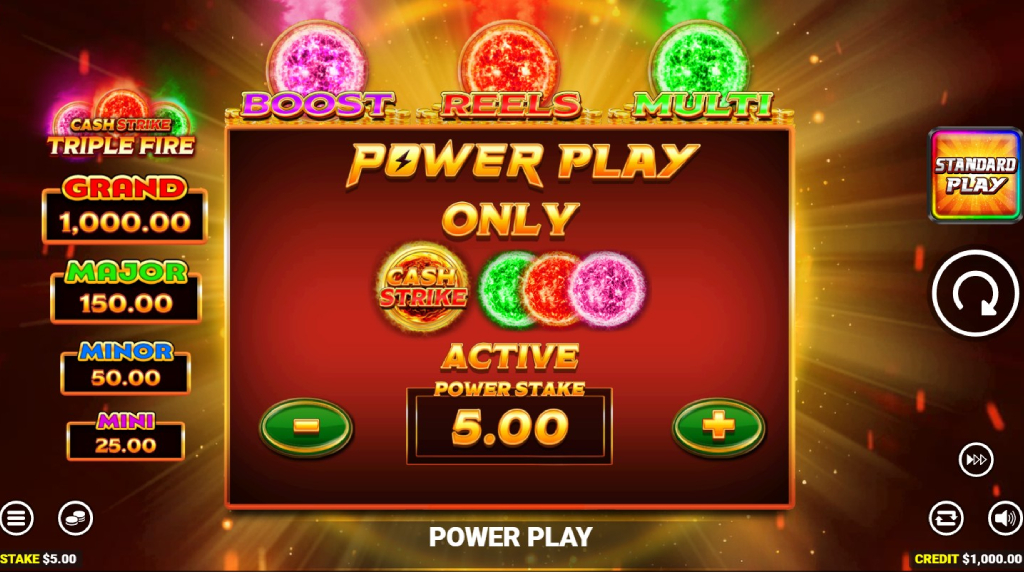 Screenshot of the Power Play of Cash Strike Triple Fire