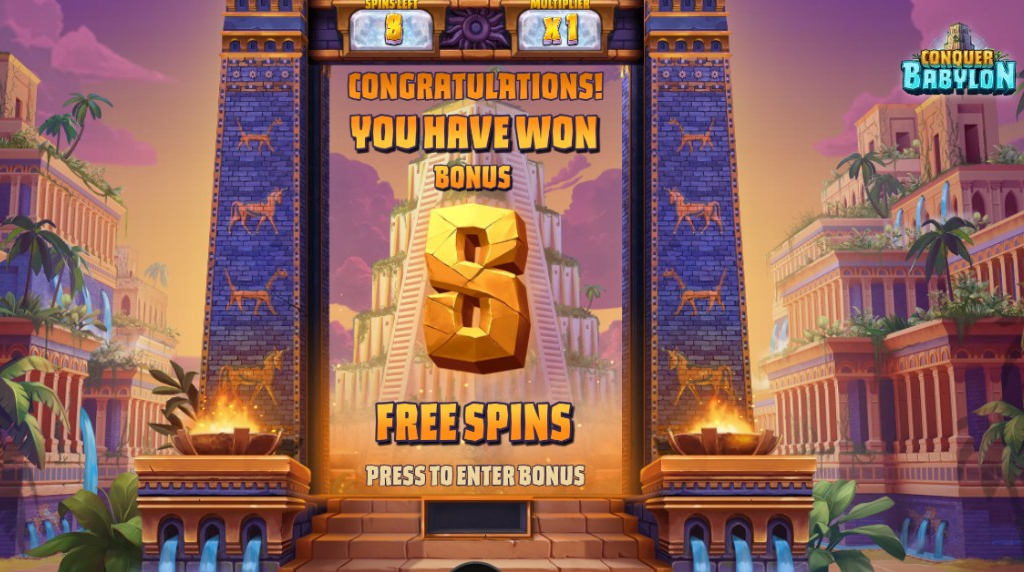 Screenshot of the free spins bonus of Conquer Babylon