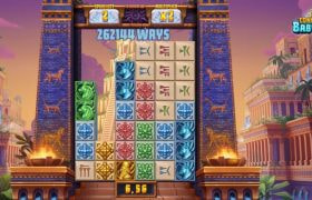 Screenshot showing all 8 rows in the Conquer Babylon slot by Relax Gaming (base game)