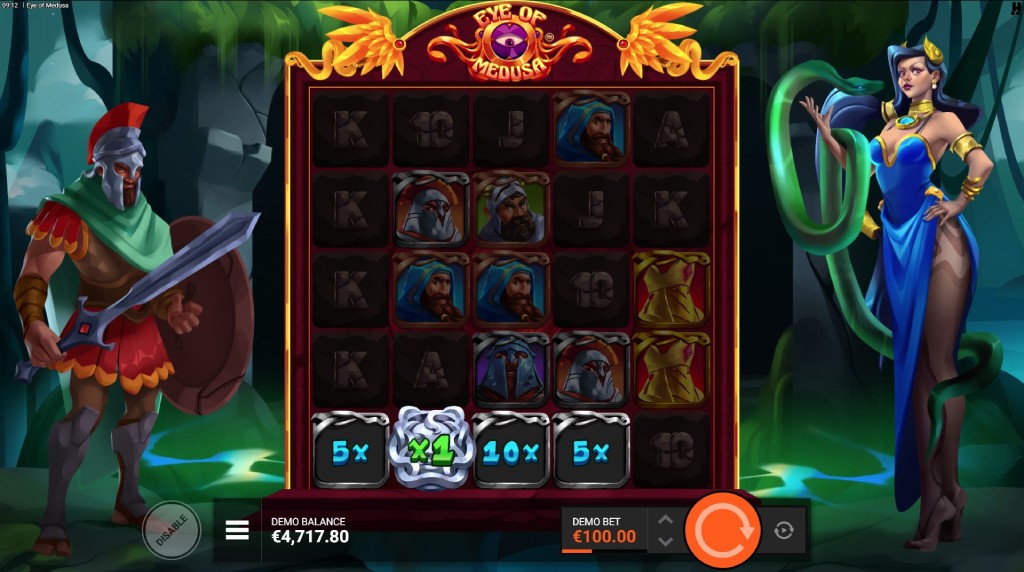 Screenshot of the Medusa Wilds and Petrified Symbols Features of Eye of Medusa