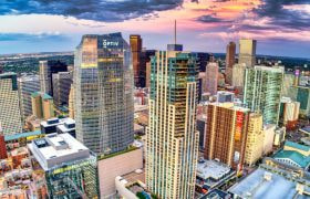 Sunset behind clouds over Denver Colorado