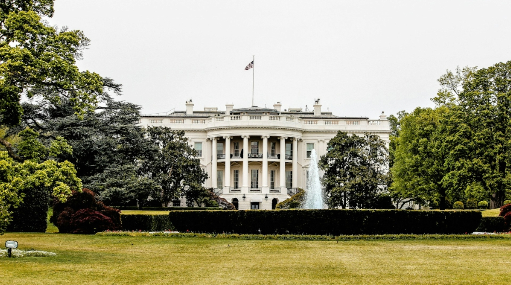 The White House under a blue sky