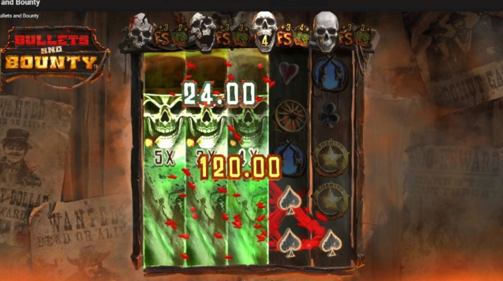 Screenshot from the new Bullets and Bounty Slot by Hacksaw Gaming