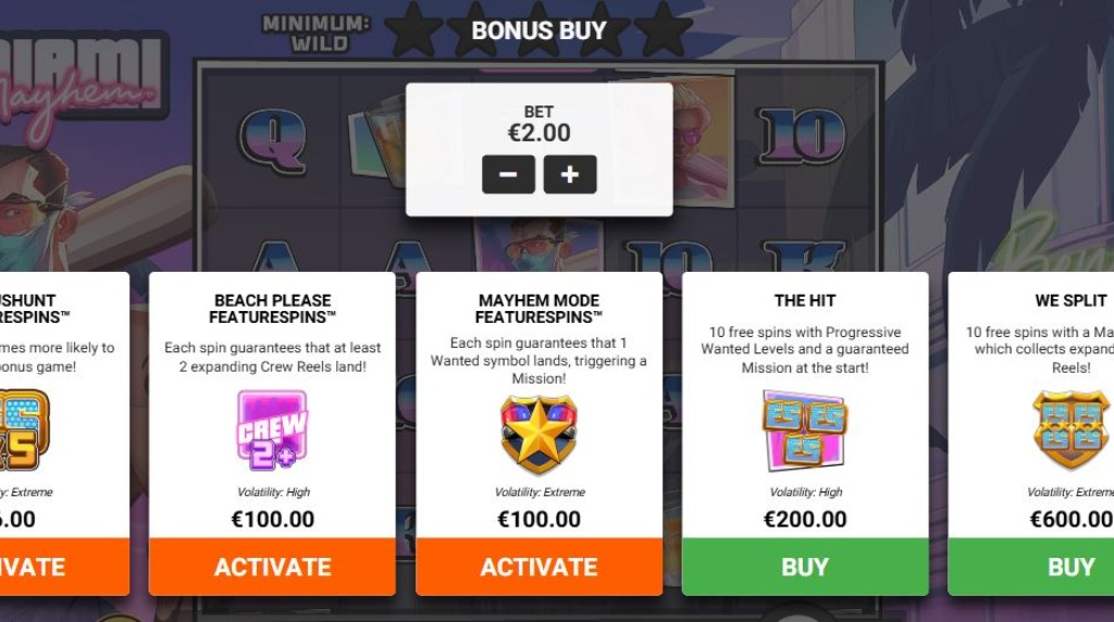 Screenshot of the Feature Buys of Miami Mayhem