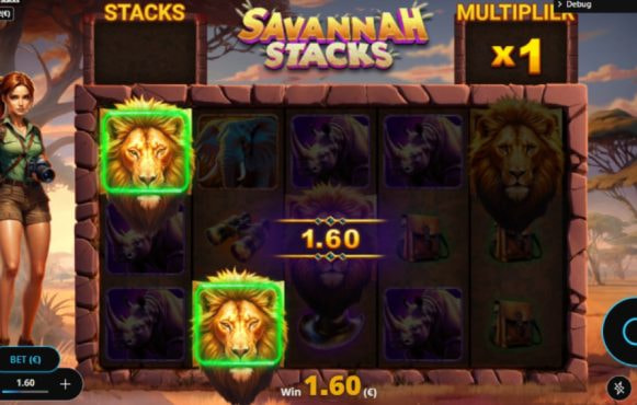Screenshot from the New Savannah Stacks Slot by Gaming Corps