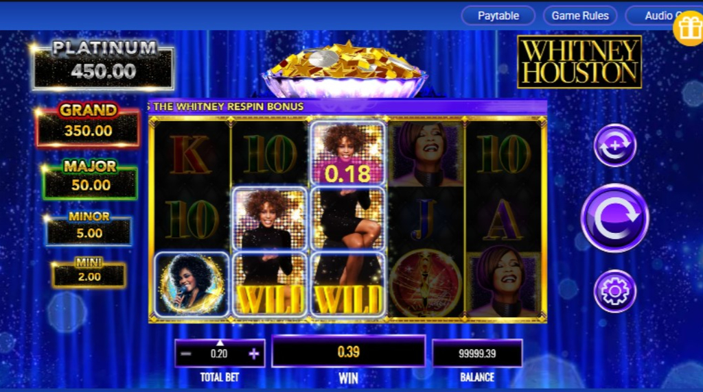 Screenshot of the Respin Bonus of the Whitney Houston slot