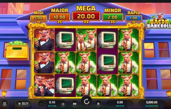 Screenshot from the new Bacon Bankroll slot by Relax Gaming