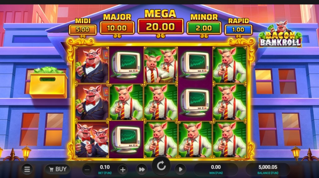 Screenshot from the new Bacon Bankroll slot by Relax Gaming
