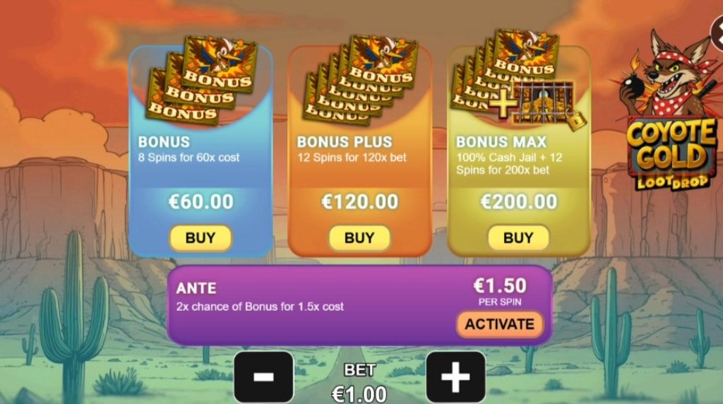 Screenshot of the Feature Buys of Coyote Gold