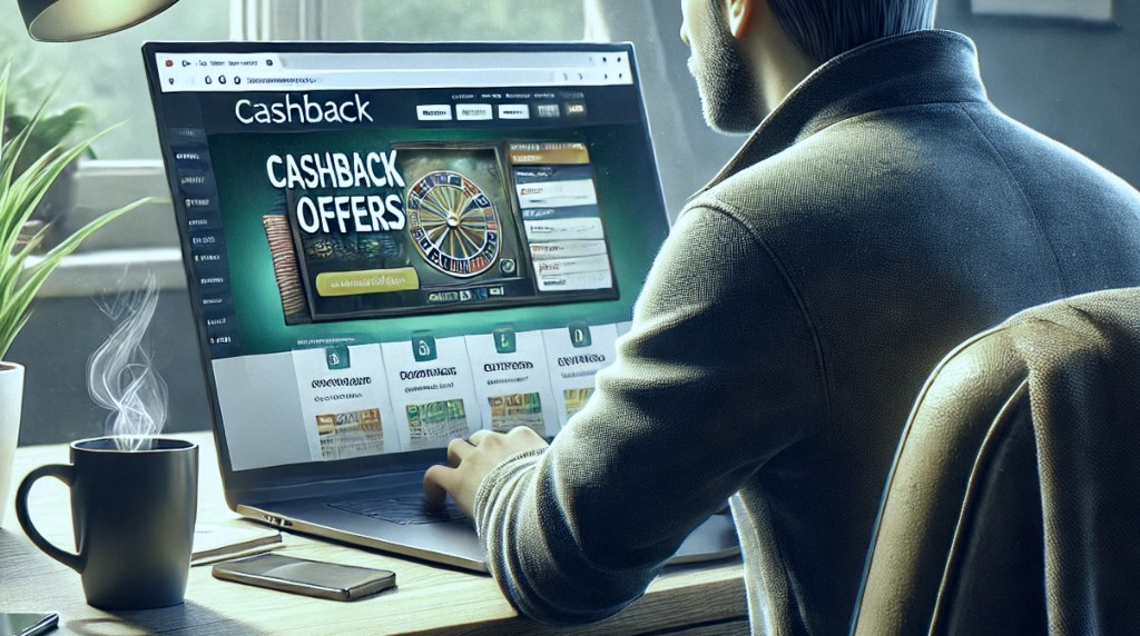 Laptop with casino cashback offer on-screen