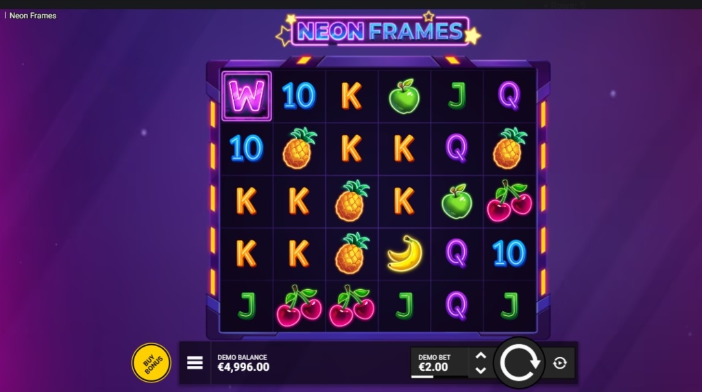 Screenshot from the New Neon Frames Slot by Backseat Gaming