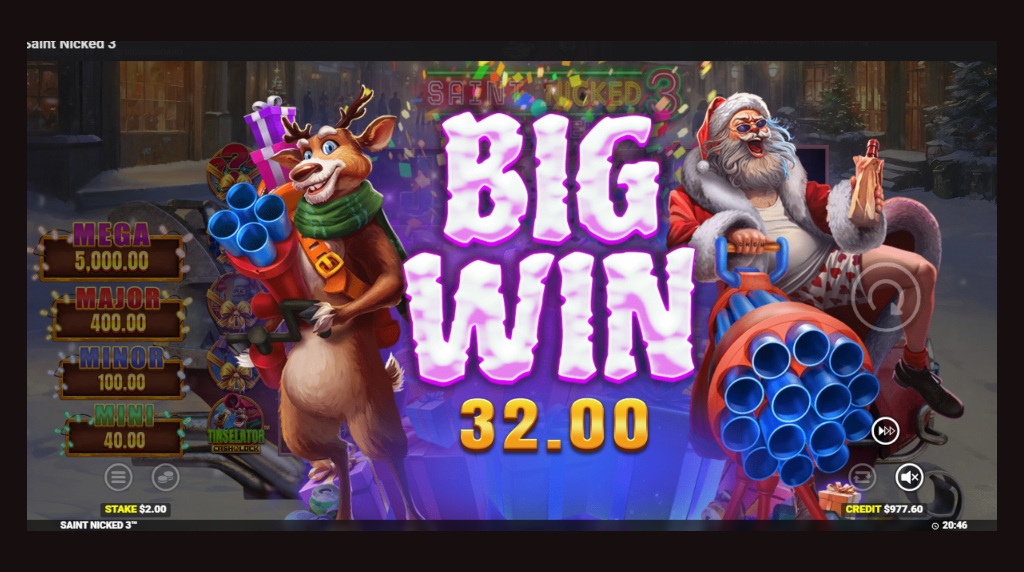 Screenshot from the Big Win screen of Saint Nicked 3
