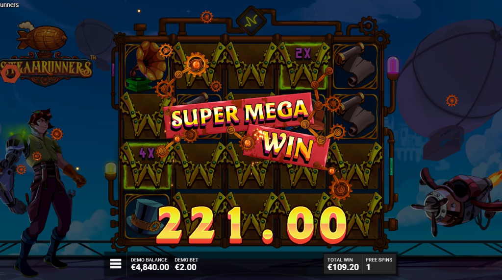 Screenshot from the Sky City Bonus Round of Steamrunners