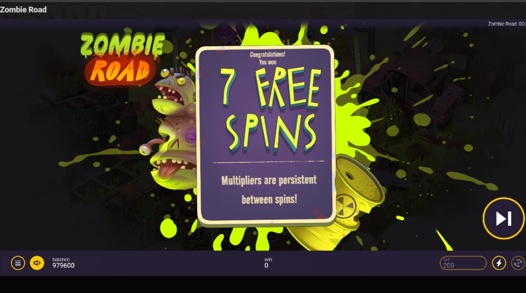 Screenshot of the Scatters and Free Spins of Zombie Road
