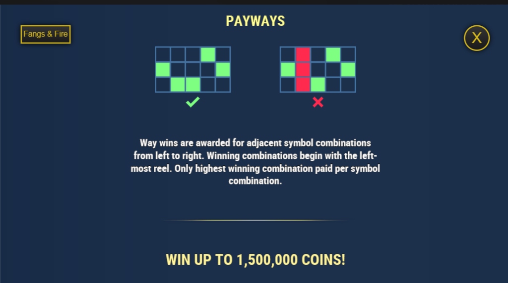 Screenshot from the Paytable of Fangs & Fire