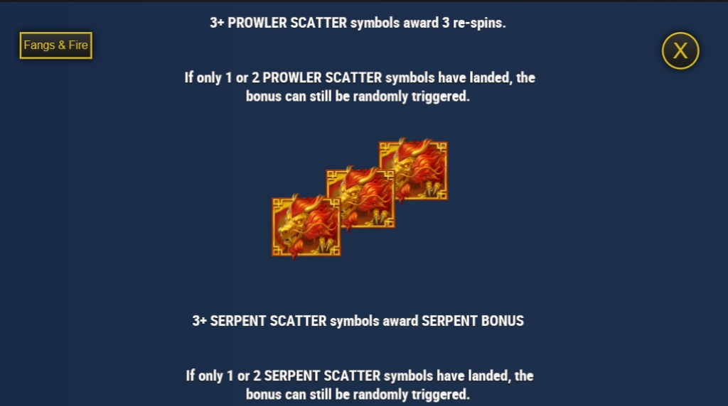 Screenshot from the Scatter Symbols of Fangs & Fire