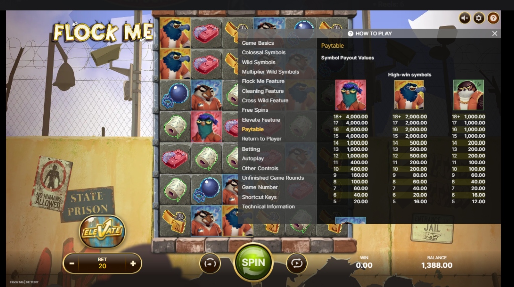 Screenshot from the Paytable of Flock Me