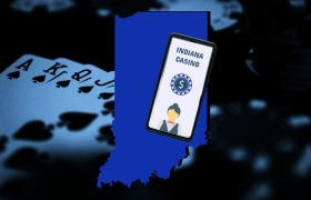 Map of Indiana and casino gaming icon